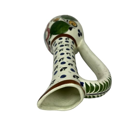 Mexican Folk Art Pottery Hand-Painted Thin Tall Vase Pitcher Floral 11-1/2" - Picture 6 of 8